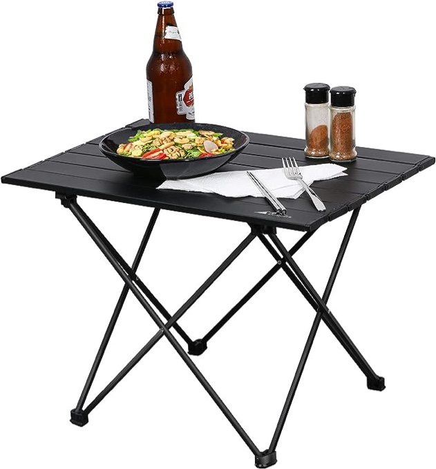 DrQuark - Mesa de playa grande, portátil, enrollable, con bolsa de transporte, mesa de playa plegable de aluminio ultraligera para playa, campamento, pesca, barbacoa, picnic, senderismo
