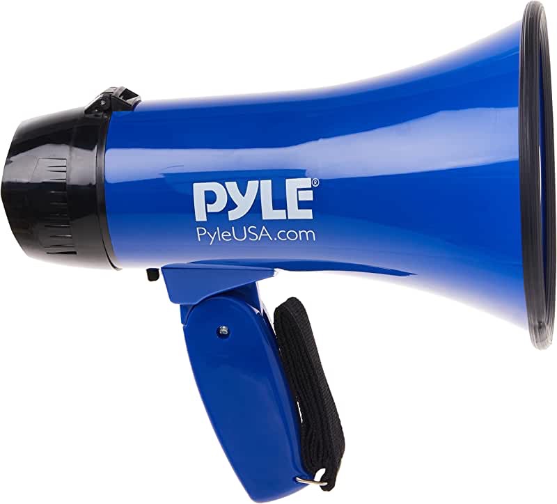 Pyle PMP21BL Portable Megaphone Speaker Siren Bullhorn - Compact and Battery Operated with 20 Watt Power, Microphone, 2 Modes, PA Sound and Foldable Handle for Cheerleading and Police Use, Blue