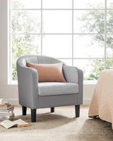 Alina 26.4" Wide Small Linen Blend Upholstered Barrel Chair, 1pc