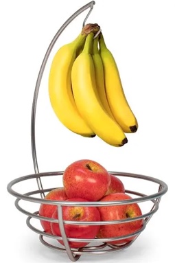 Spectrum Diversified Euro Small Tree & Basket Hanger & Fruit Basket, Produce Saver Banana Holder & Open Wire Fruit Bowl for Kitchen Counter & Dining Table, Satin Nickel