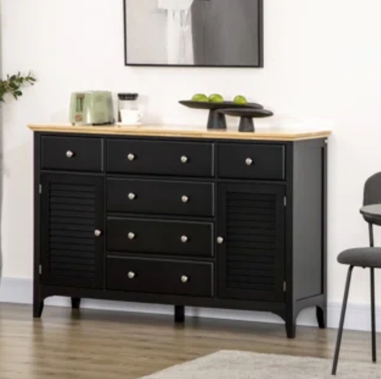 (( BOX 2 of 2 ONLY)) Modern Sideboard With Drawers, Buffet Cabinet With Storage Cabinets, Rubberwood Top And Adjustable Shelves For Living Room, Kitchen
