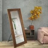 Rustic Wood Frame Floor Mirror Full Length 60" x 24", Farmhouse Big Standing Mirror, Hanging Full Length Mirror Wall Mounted Decorative, Tall Mirror Full Body Mirror, Leaning Floor Mirror for Bedroom