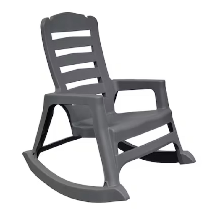 Adams PATIO Stackable Charcoal Plastic Frame Rocking Chair with Solid Seat