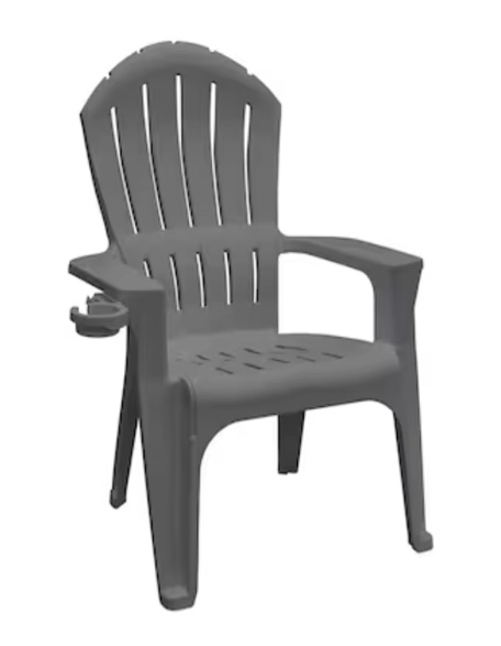 Adams PATIO Stackable Charcoal Plastic Frame Stationary Adirondack Chair with Slat Seat