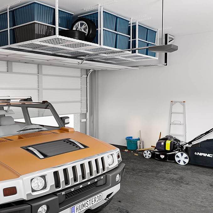 Adjustable Height Overhead Ceiling Mount Garage Rack in White (96 in. W x 48 in. D)
