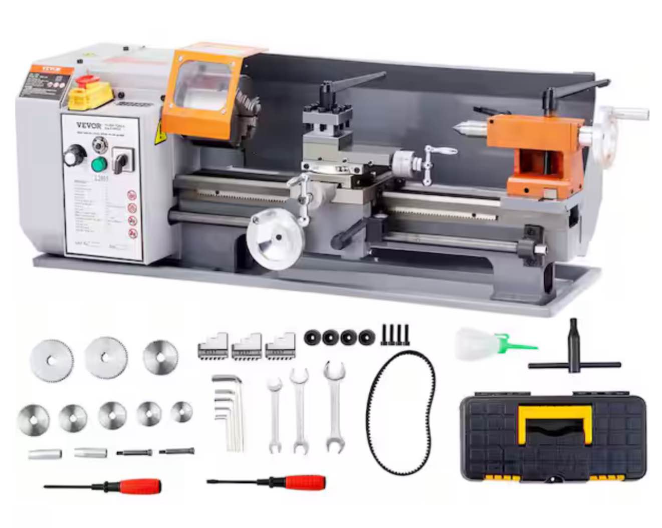 VEVOR Metal Lathe Machine, 7.87'' x 13.78'', Precision Benchtop Power Metal Lathe, 50-2500 RPM Continuously Variable Speed, 500W Brush Motor Metal Gears, with Tool Box for Processing Precision Parts