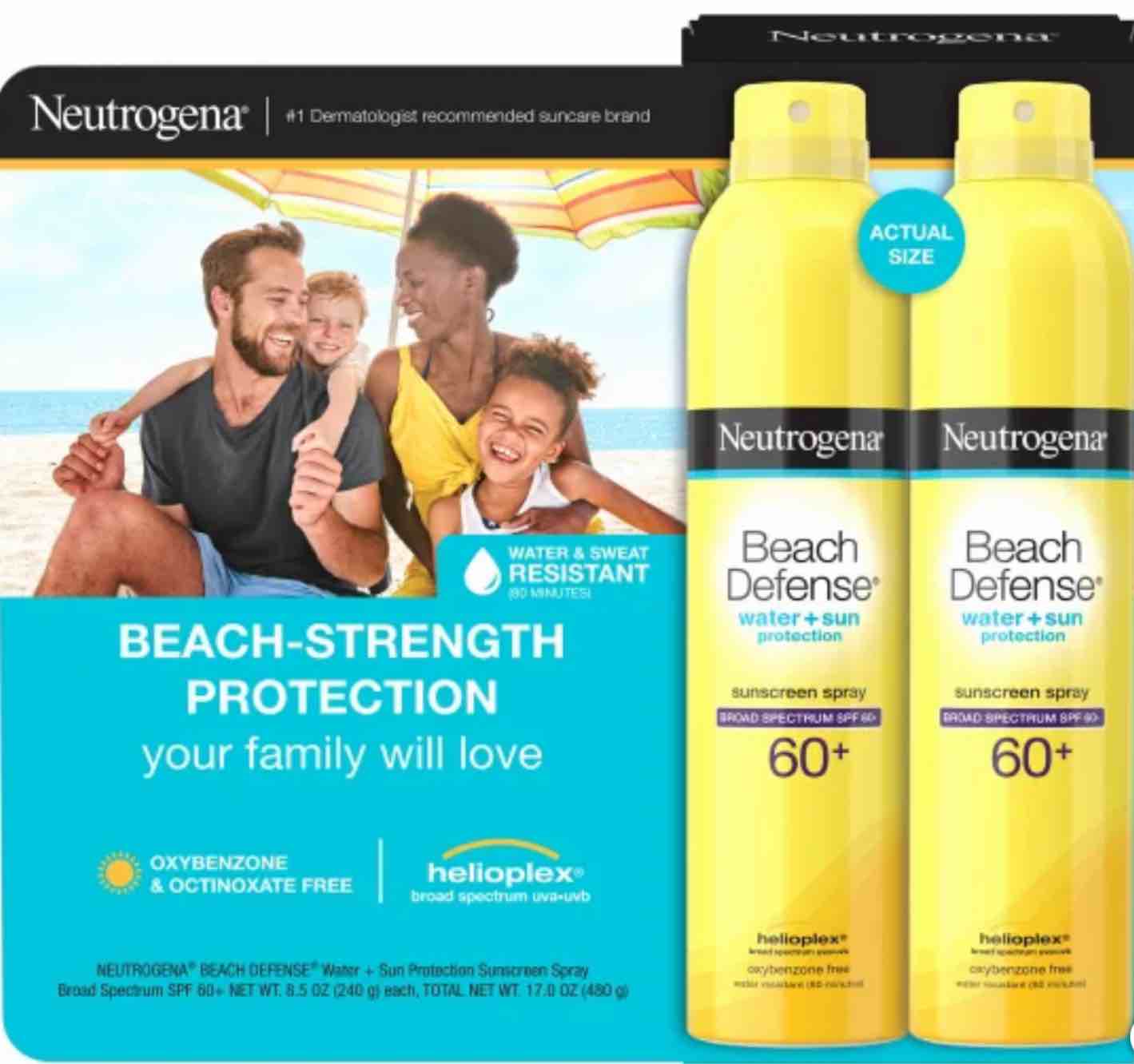 Neutrogena Beach Defense Water+Sun Protection Sunscreen Spray SPF 60+ 8.5 Ounce