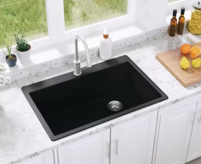 allen + roth Deforest Collection Dual-mount 33-in x 22-in Nero Granite Single Bowl 5-Hole Kitchen Sink