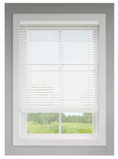 LEVOLOR Trim+Go 2-in Slat Width 43-in x 64-in Cordless White Faux Wood Room Darkening Horizontal Blinds