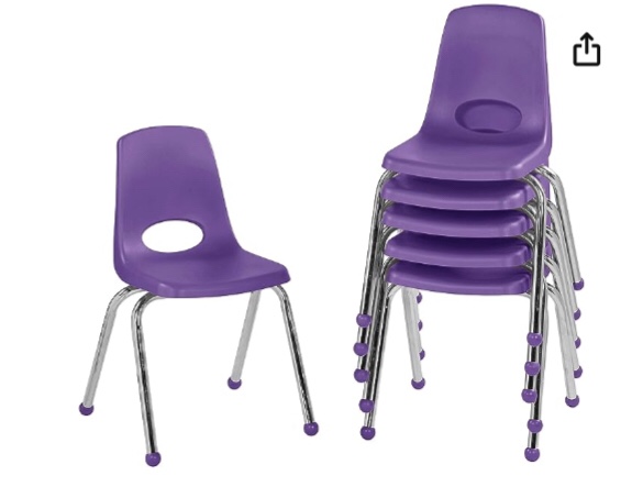FDP 16" School Stack Chair, Stacking Student Seat with Chromed Steel Legs and Ball Glides; for in-Home Learning or Classroom - Purple(6-Pack)