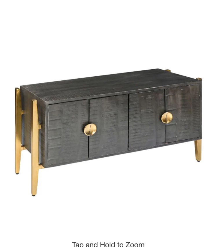 Tali Charcoal Gray and Gold Acacia Wood 16 in. Accent Sideboard Buffet Cabinet with 2 Doors and Round Handles