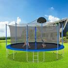 EMKK Trampolines 14FT Recreational Trampoline with Basketball Hoop Enclosure Net, Outdoor Trampoline for Kids and Adults with Basketball Hoop, ASTM Approved, with Spring Pad, Jumping Mat & Ladder