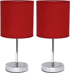 Simple Designs Chrome Mini Basic Table Lamp with Fabric Shade, Red