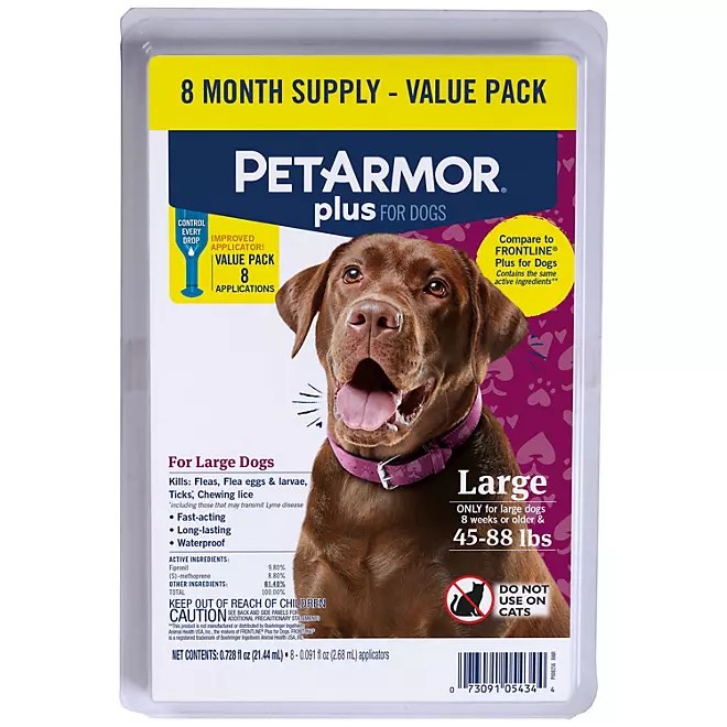 PetArmor Plus Flea and Tick Prevention for Dogs, 8-Month Supply (Large)