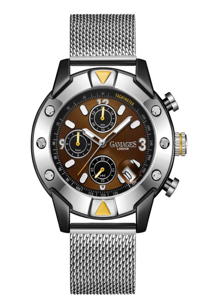 GAMAGES OF LONDON LIMITED EDITION HAND ASSEMBLED MECHANICAL QUARTZ INDUSTRIAL STEEL WRIST WATCH 