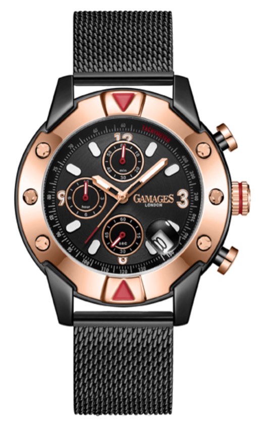 Gamage Mechanical Quartz Industrial Black Watch 