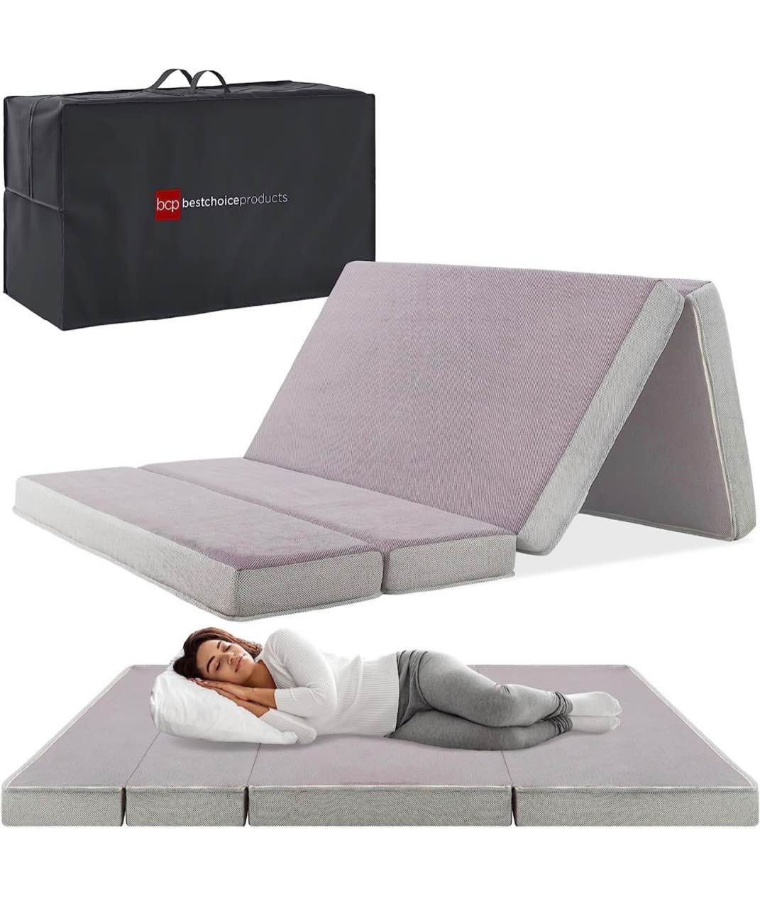 Best Choice Products 4in Thick Folding Portable Twin Mattress Topper w/ High-Density Foam, Washable Cover