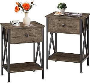 VECELO Night Stands for Bedroom Modern Bedside End Table, Nightstand with Drawer &Storage for Living Room Office,Set of 2, 2 PCS, Grey