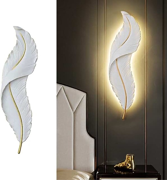 Qufute Modern Wall Mount Light LED Dimmable Wall Sconce Lighting White Elegant Feather Design 3000k-6000k LED Wall Lamp for Bedroom Living Room Hallway (1-Pack)