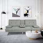 FANYE Futon Sofa Loveseat Convertible Sleeper Couch Bed for Small Space Apartment Office Living Room Furniture Sets with 2 Cup Holders,Removable Pillow-Top Armrest Sofabed, Light Grey
