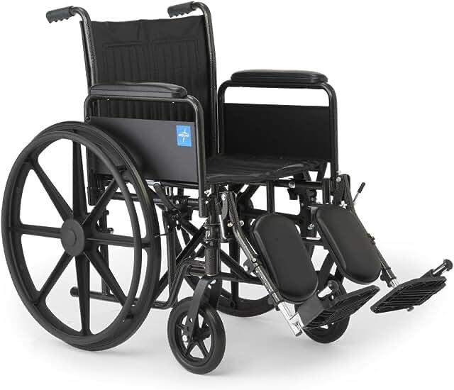 Medline K1 Basic Vinyl Wheelchair with Full-Length Arms and Elevating Leg Rests, 18-Inch Wide Seat