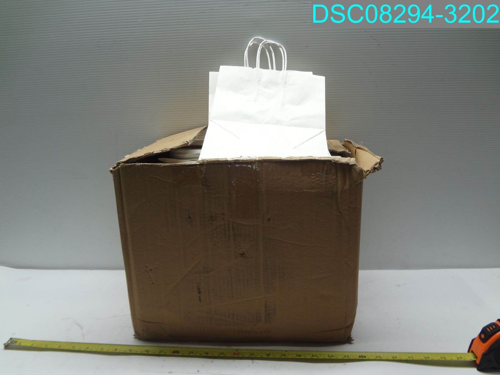 QTY=250: White Kraft Paper Shopping Bags, Cub 8"x4.75"x10.5" 644216303533