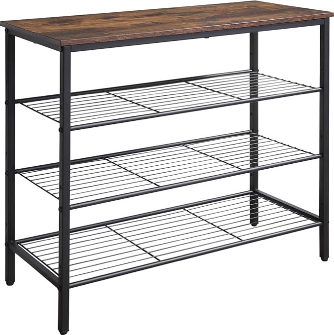 HQXING 4-Tier Shoe Rack Organizer, Metal Mesh Shoe Storage Shelf, for Entryway, Hallway, Closet, Dorm Room, Industrial, Rustic Brown