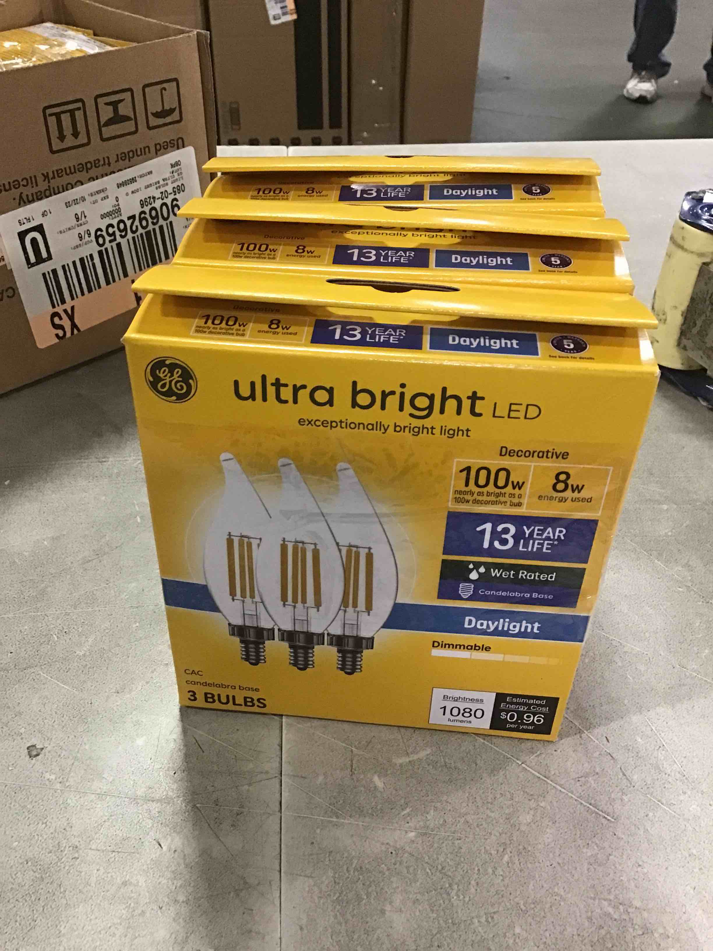 GE Ultra Bright LED Light Bulbs 100 Watt Daylight CA12 Decorative Bulbs Small Base (3 Pack)