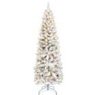 6 Feet Prelit Artificial Slim Christmas Tree 8 Modes 150 LED Warm Lights Plug in 550 Branch Tips Metal Stand Hinged Pencil Xmas Tree Christmas Decorations Home Indoor Outdoor Holiday(White)