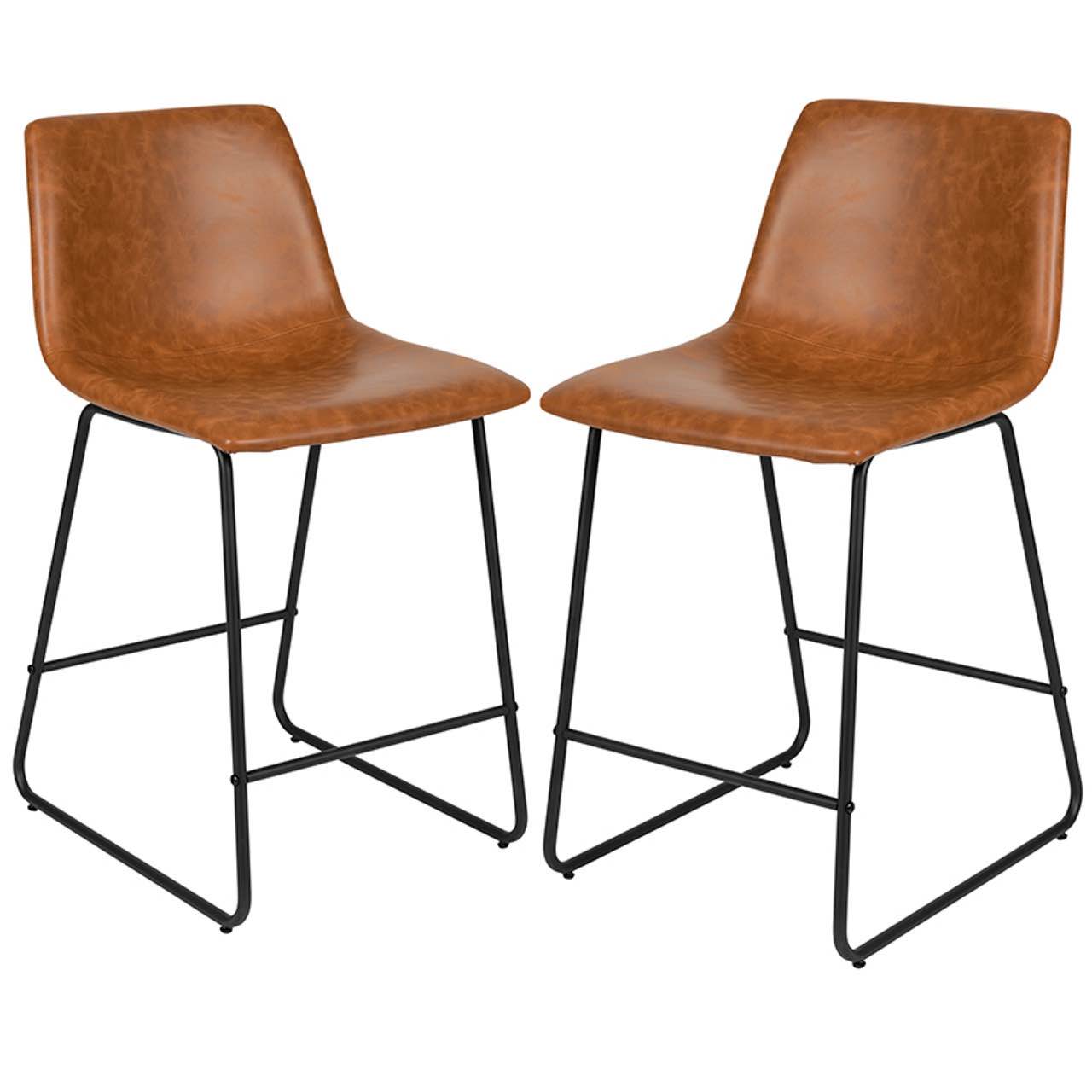 FLASH FURNITURE 24 INCH LEATHERSOFT COUNTER HEIGHT BARSTOOLS IN LIGHT BROWN, SET OF 2, MODEL# 2-ET-ER18345-24-LB-GG