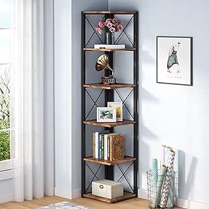 Tribesigns 6-Tier Corner Shelf, 70.8 Inch Tall Rustic Corner Bookshelf Storage Etagere Bookcase for Living Room, Corner Display Rack Plant Shelf for Home Kitchen Small Space (Vintage)