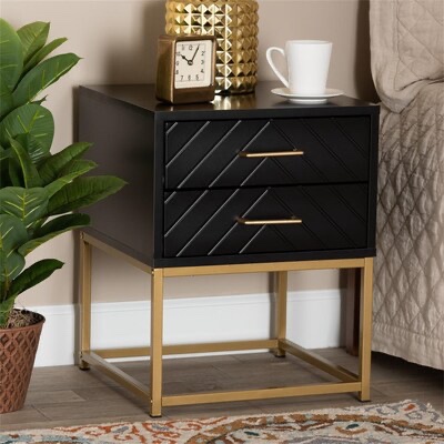 nightstand - black & metal gold