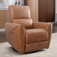 Power Recliner Swivel Glider, Electric Swivel Rocker Recliners with Lumbar Support, Leathaire Nursery Rocking Recliner Chair Reclining Sofa for Living Room, Brown