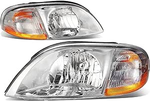 DNA Motoring HL-OH-032-CH-AM Chrome Housing Amber Side Headlights Replacement For 99-03 Windstar