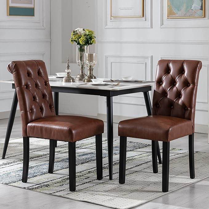 Subrtex Waterproof Pu Upholstered Armless Modern Leather Dining Chairs, Brown 