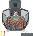 Ball Pit for Babies and Toddlers, Portable Ball Pit Balls with Gate for Indoor & Outdoor Playpen with Breathable Mesh, Anti-Slip Base, Infant Playard with Basketball Hoop, Gray(Not Includes Balls)