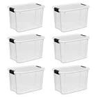 Sterilite 19859806, 30 Quart/28 Liter Ultra Latch Box, Clear with a White Lid and Black Latches, 6-Pack