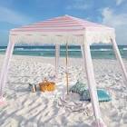 AMMSUN 6'×6' BOBO BEACH CABANA WITH FRINGE PINK STRIPE