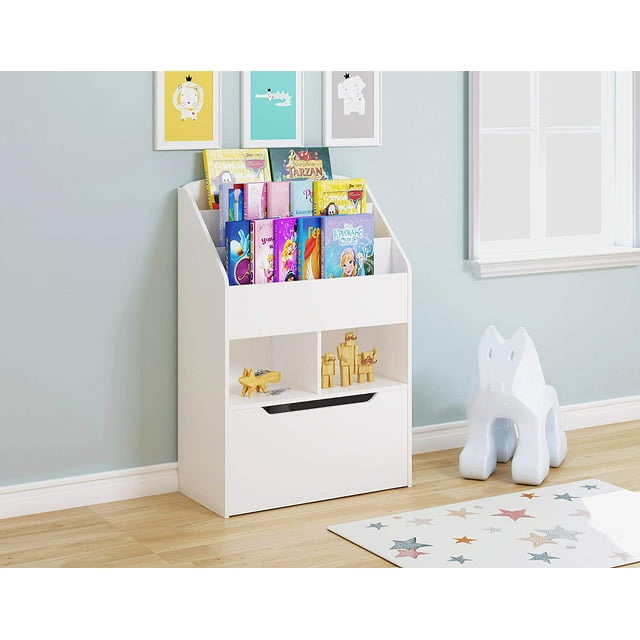 UTEX Kids Bookshelf and Toy Storage Organizer Kids Book Organizer Bookcase Storage for Kids with Rolling Toy Box White