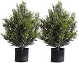 Cedar Artificial Bush,Faux Shrub,Topiary Artificial Cypress Tree,Includes Black Plastic Pot,2 Packs Fake Trees,Home Decor for Indoor and Outdoor,Faux Plants Outdoor,Artificial Greenery Set,24inch