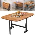 Rukulin Drop Leaf Dining Table – Solid Wooden Foldable Kitchen Table with 6 Wheels for Dining Room brown 