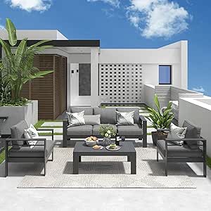 Solaste Aluminum Patio Furniture Set, 4 Pcs Modern Outdoor Conversation Set Sectional 
