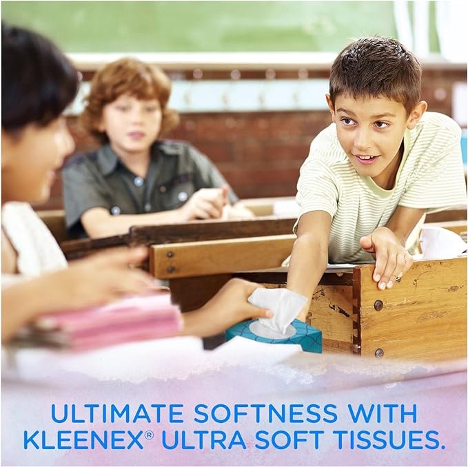 Kleenex Ultra Soft Facial Tissues, Medium Count Flat, 65 3-ply Tissues 8 Pack. Designs May Vary
