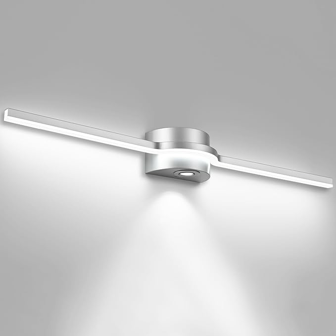 SOLFART 40 Inch DImmable LED Bathroom Light Fixtures Modern Wall Light Silver Vanity Lights for Bathroom S8500-1020-SV-6000K-D