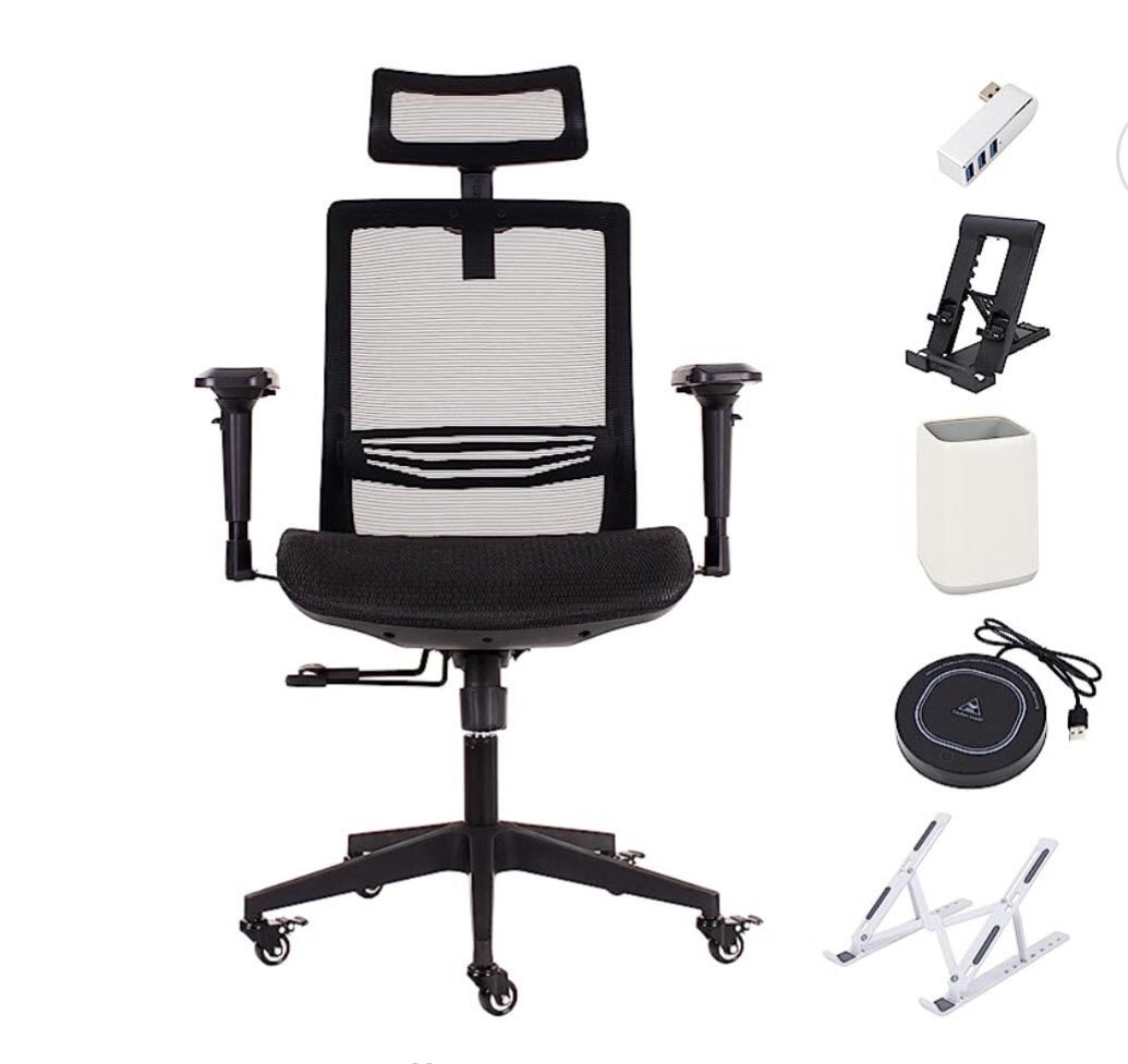 IONTACH Ergonomic Office Chair - Home Office Desk Chairs with Adjustable Lumbar Support, 1.97" Powder Gas Lift, Armrest & Wheels - Breathable Mesh Design - Max Weight of 440 lbs - Accessories Included