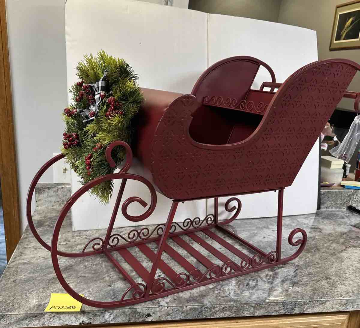Oversized Metal Sleigh with Wreath by Valerie, Red