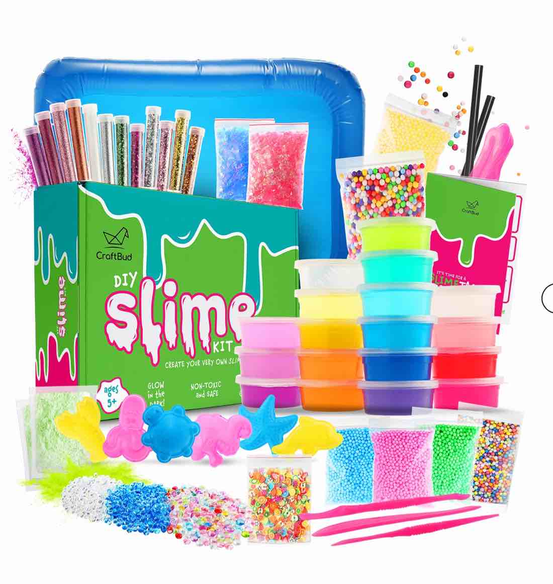 CraftBud Slime Kit DIY for Girls Boys , Kids Arts & Crafts Toys, Slime Making Kit Glows in The Dark with 18 Colors Slime