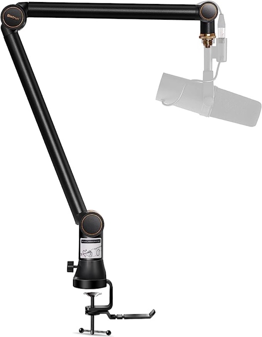 Bietrun Mic Arm Desk Mount(Longer)for Shure SM7B/MV7/Blue Yeti/Nano/Hyperx Quadcast, Adjustable 360° Rotatable Universal Heavy Duty Metal Mic Arm with 3/8" to 5/8" Adapter, Cable Trough, Headset Hook