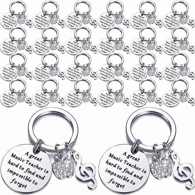 Lounsweer 36 Pcs Music Teacher Keychain Bulk Appreciation Band Music Teacher Gift Musical Note Charm Music Keychain for Music Teacher Instructors from Student, Silver