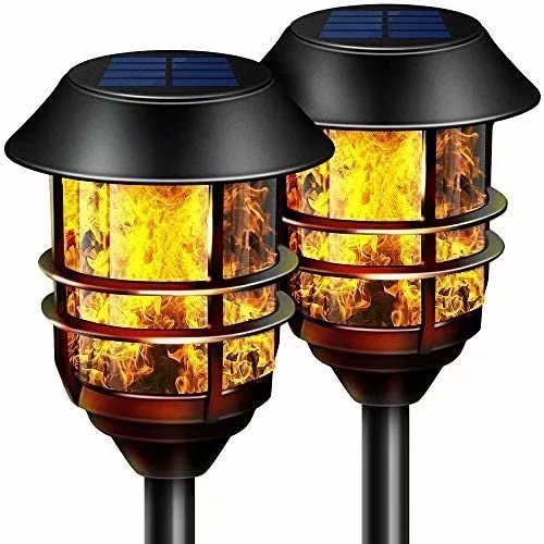 Camabel 55" Tall Solar Torches Lights with Flicking Flame 100% Metal LED Solar Light Outdoor Dancing Stainless Steel Walkway Lighting for Garden Patio Yard Decor Waterproof Pool Path Effect Light